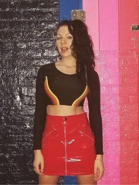 Latex Zip-Front Mini Skirt
